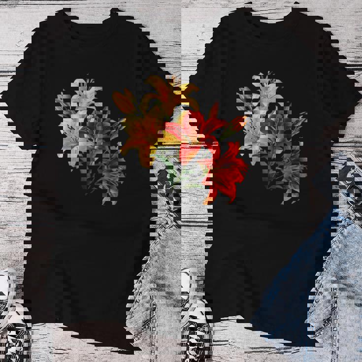 ユリの花 恋人の日 ユリ ホームフラワー ガーデンデザイン レディースTシャツ 面白い贈り物