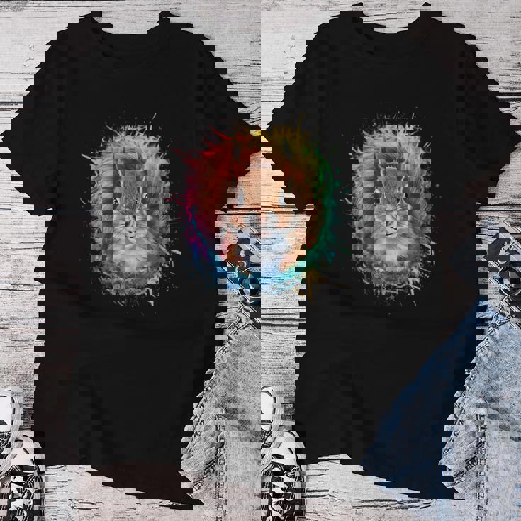 リス 男性 女性 カラフル 水彩 リス レディースTシャツ 面白い贈り物