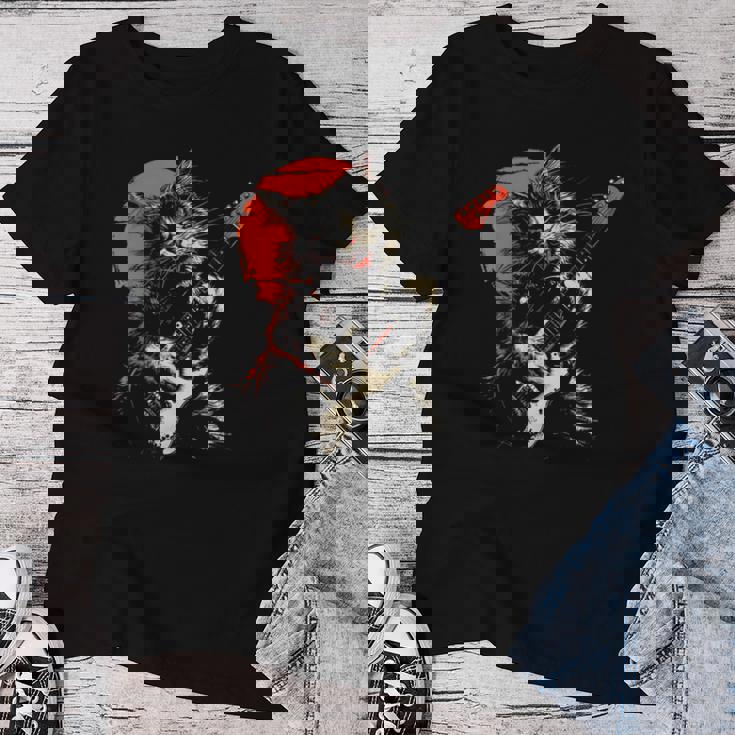 ロックキャット ギターを弾く ファニーキャット エレキギター 男性 女性 レディースTシャツ 面白い贈り物