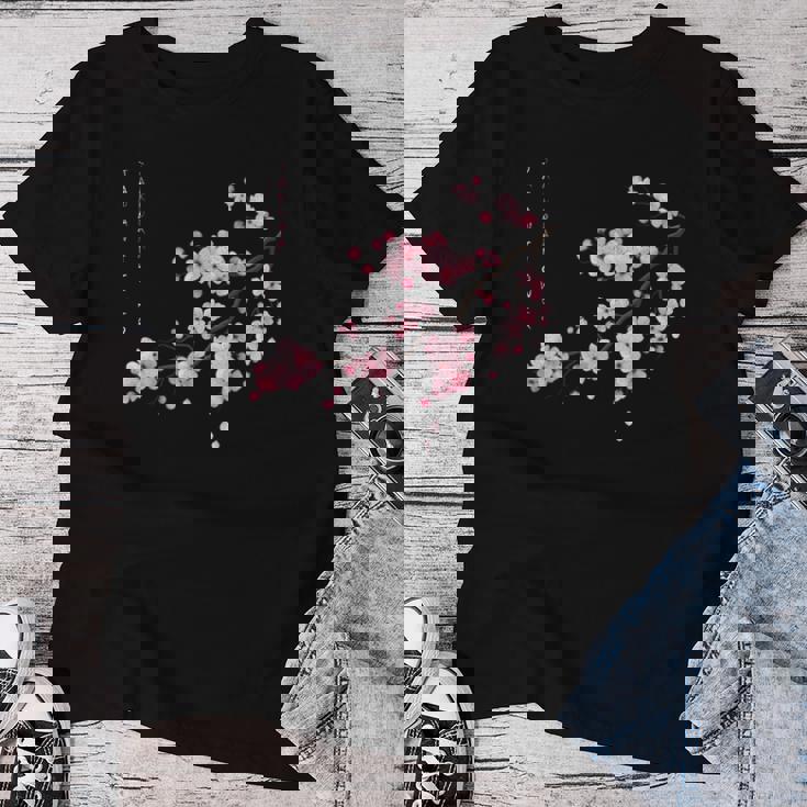 ヴィンテージ桜 日本の桜の花グラフィカルアート レディースTシャツ 面白い贈り物