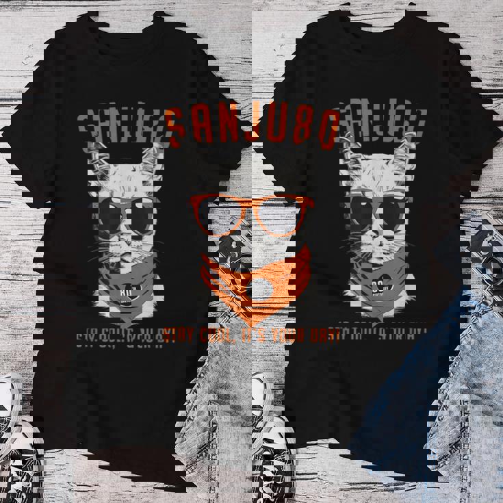 傘寿祝い ねこ サングラス 父 男性 女性 母 猫好き 傘寿 お祝い 80歳 おもしろ おもろい かっこいい レディースTシャツ 面白い贈り物