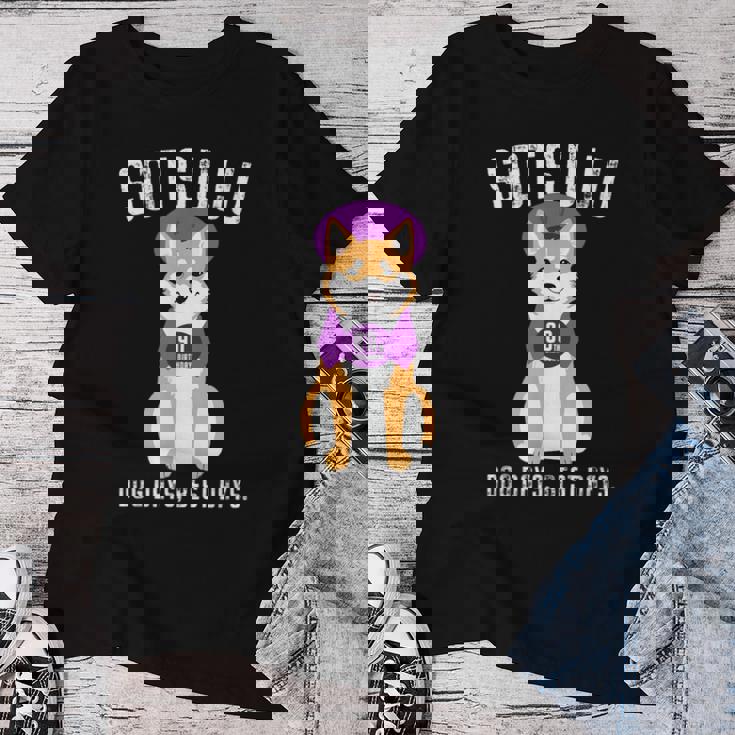 卒寿祝い 犬 柴犬 ちゃんちゃんこ 男性 女性 犬好き 90歳 Dog Days Best Days レディースTシャツ 面白い贈り物