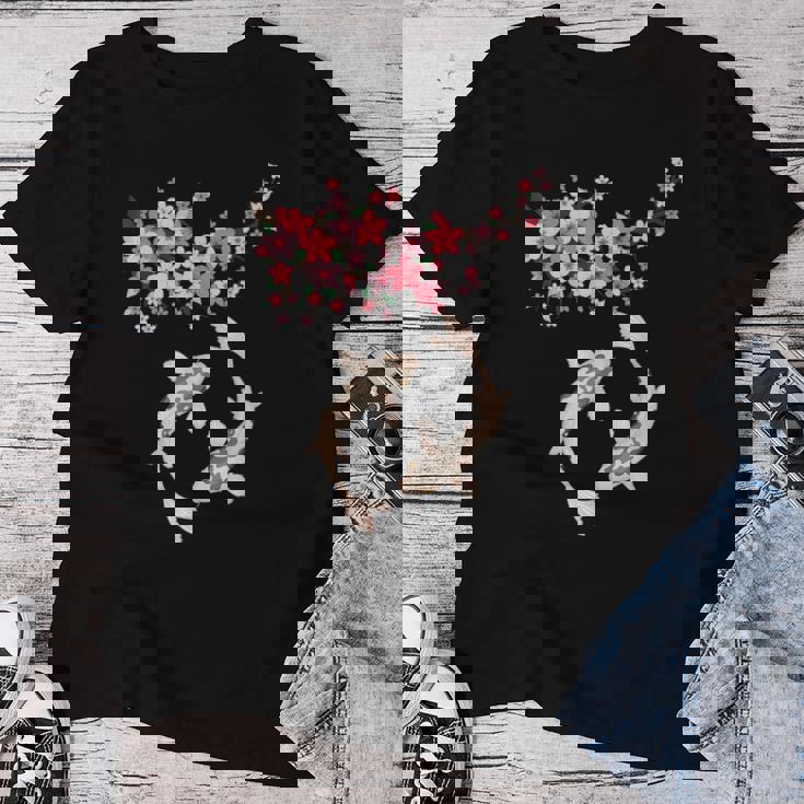 和鯉 鯉 錦鯉 魚 桜 男性 女性 レディースTシャツ 面白い贈り物