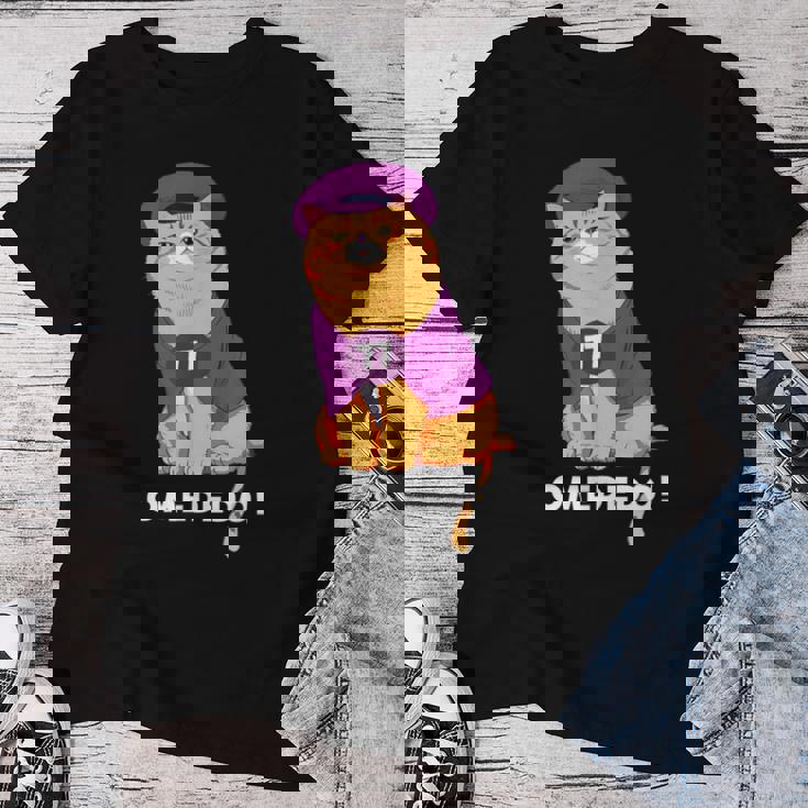 喜寿祝い 猫 ねこ ちゃんちゃんこ 男性 女性 猫好き 喜寿 お祝い 77歳 かわいい おもしろ オレンジ猫 レディースTシャツ 面白い贈り物