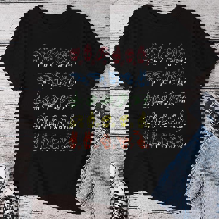 手話tシャツ Asl Teacher手アルファベット学習tシャツ レディースTシャツ 面白い贈り物