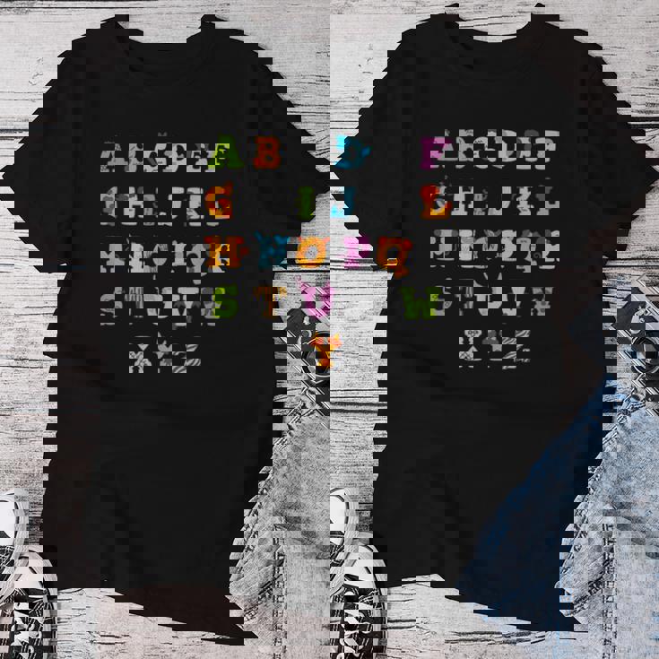 文字 アルファベット 学ぶ Abc 男の子 女の子 Abc 動物 アルファベット レディースTシャツ 面白い贈り物