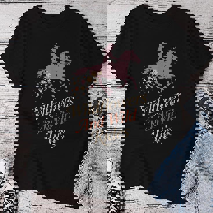 柔らかい カウガール フローラル ロデオ ウエスタン 美的 馬 女の子 レディースTシャツ 面白い贈り物