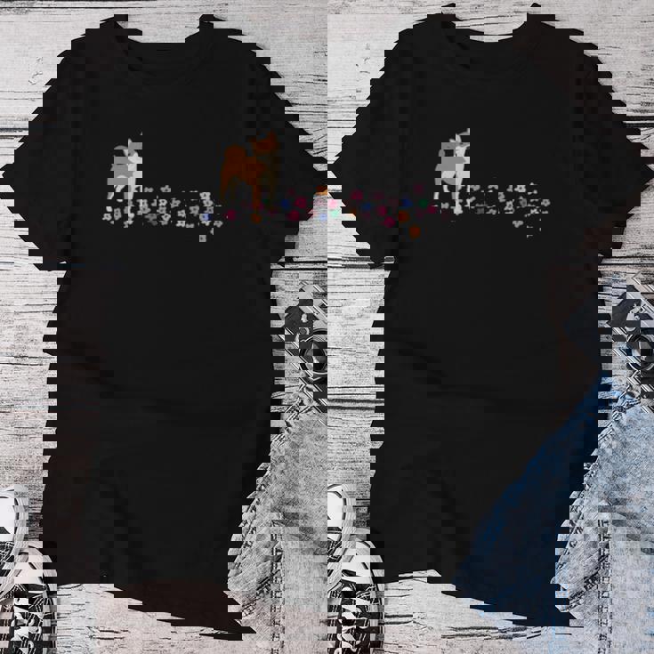 柴 いぬ 柴犬 イラスト おしゃれ シンプル かわいい 花 手描き 手書き 春の色 犬飼い 犬好き 犬柄 長袖tシャツ レディースTシャツ 面白い贈り物