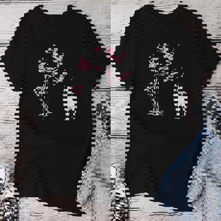 柴犬の桜hiba Inu Japanese Cherry Blossomakura レディースTシャツ 面白い贈り物