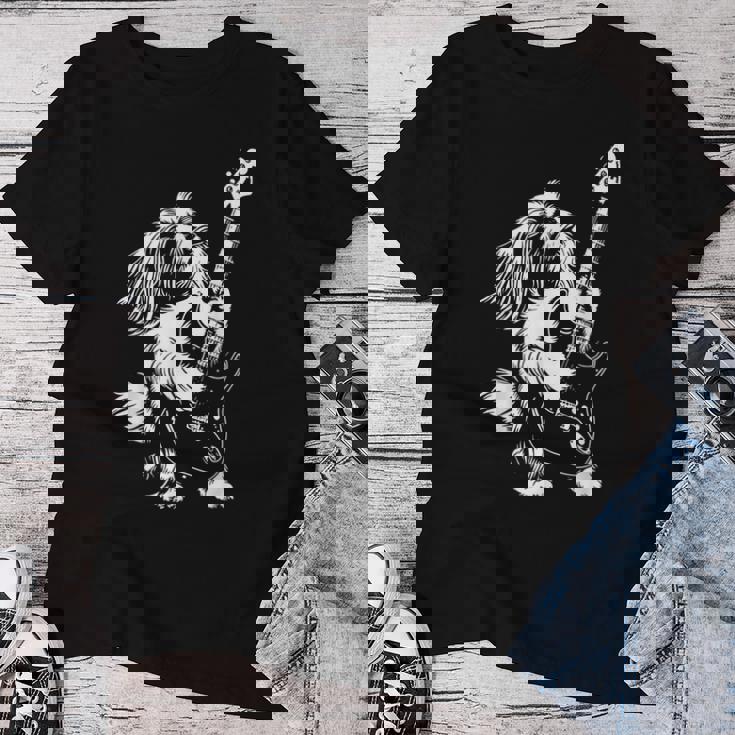 犬 ギタリスト ギター シーズー Dad Mom レディースTシャツ 面白い贈り物