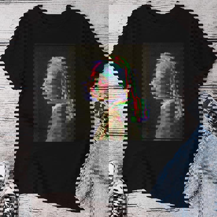 真珠の耳飾りの少女ヨハネスフェルメールグリッチ絵画 Girl With A Pearl Earringermeer レディースTシャツ 面白い贈り物