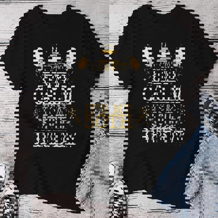 花火とケーキ I Can't Keep Calm It's My 50Th Birthday レディースTシャツ 面白い贈り物