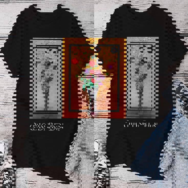 花瓶 オディロン・ルドン 絵画 シンボリズム 花ase Flowers Odilon Redonymbolism レディースTシャツ 面白い贈り物