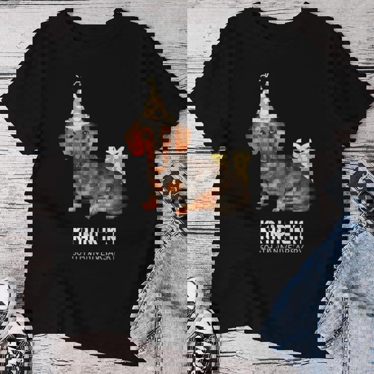 還暦祝い 犬好き 男性 女性 父 母 還暦 お祝い 60歳 かわいい 犬 ダックスフンド おしゃれ 赤色 レディースTシャツ 面白い贈り物