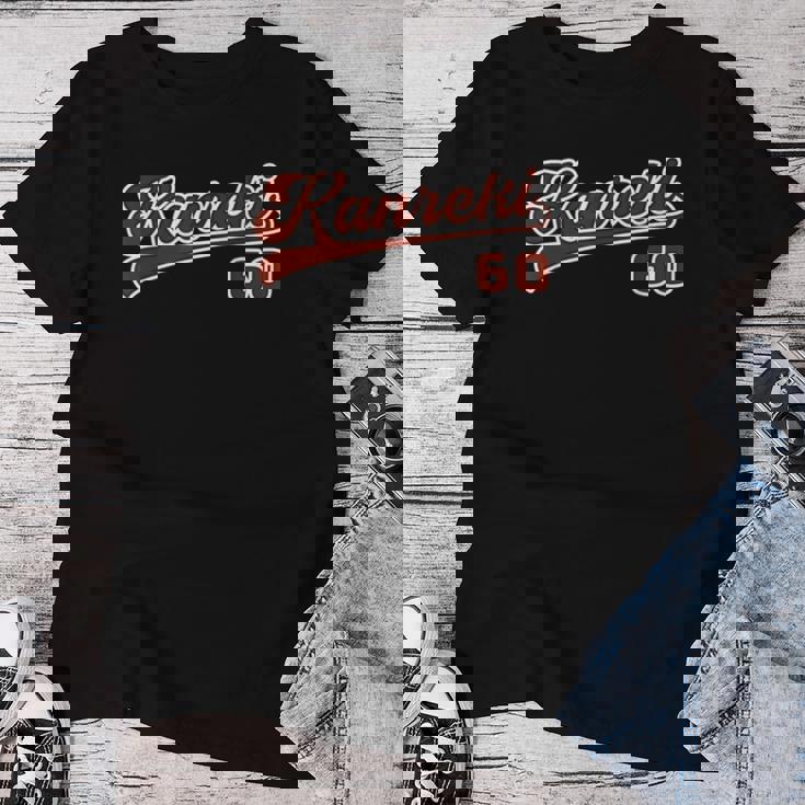 還暦祝い 野球 野球好き 野球ユニフォーム風 Kanreki 文字 父 母 男性 女性 60歳 誕生日 レディースTシャツ 面白い贈り物