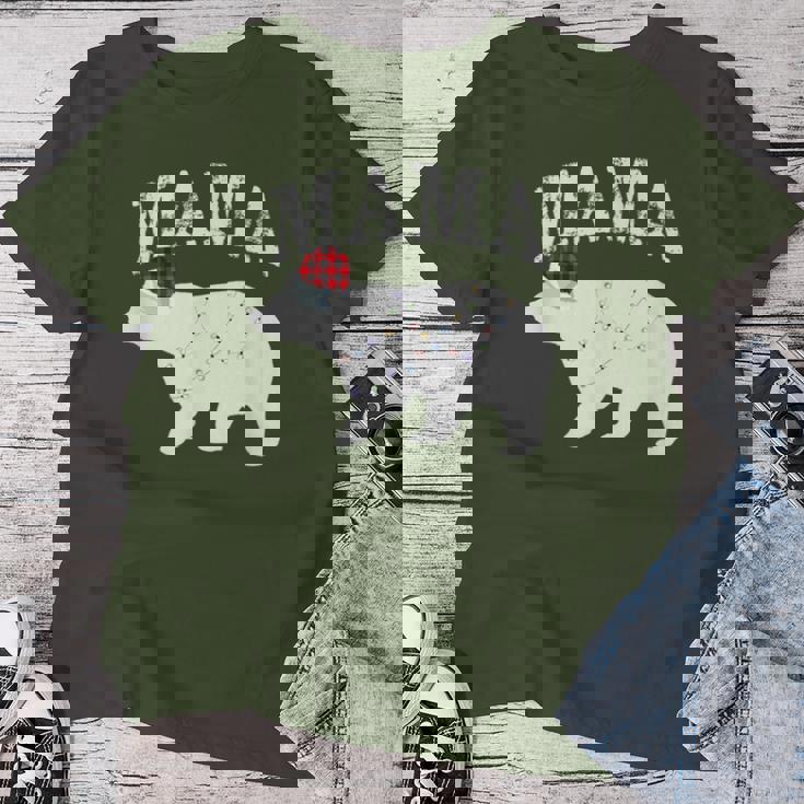 Mama Bear Xmas Buffalo Plaid Lights Matching Family Pajama レディースTシャツ 面白い贈り物