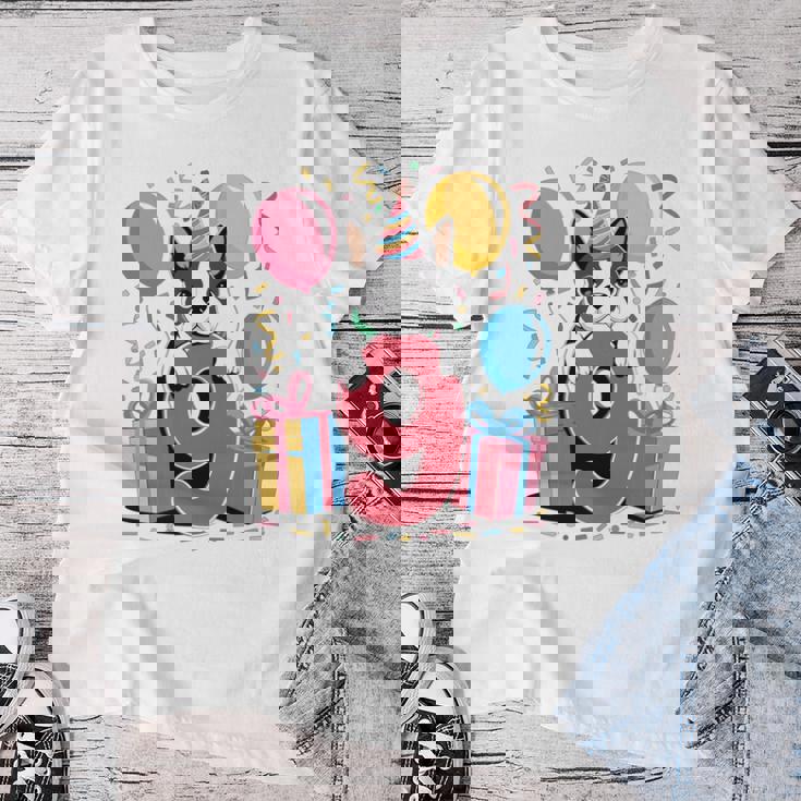 9歳の誕生日 男の子 女の子 9歳 9歳 ボストンテリア 長袖tシャツ レディースTシャツ 面白い贈り物