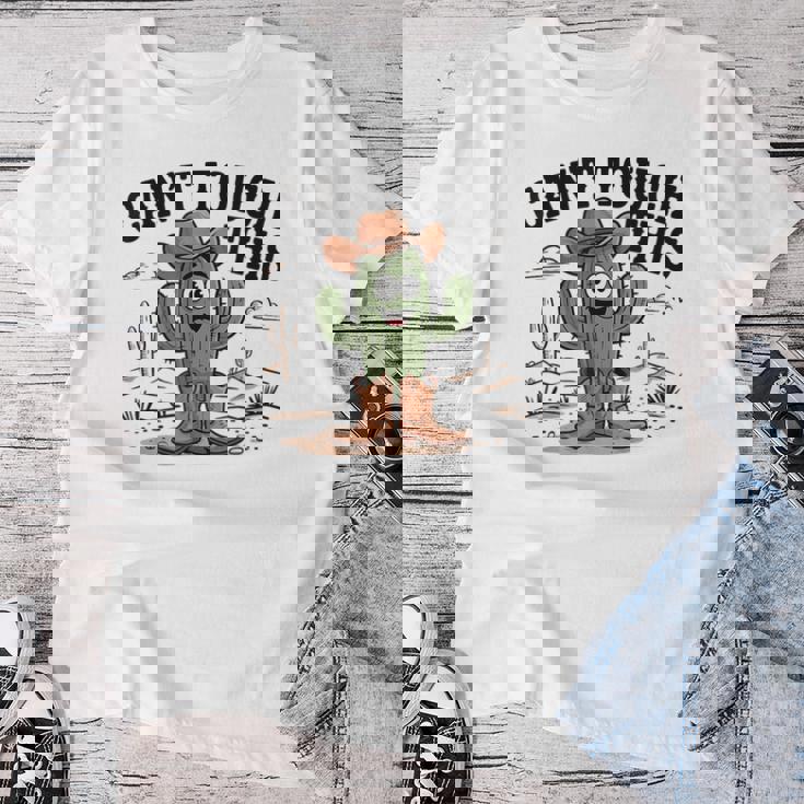 Can't Touch This Cactus Cowboy ウエスタンカートゥーン ユーモア レディースTシャツ 面白い贈り物