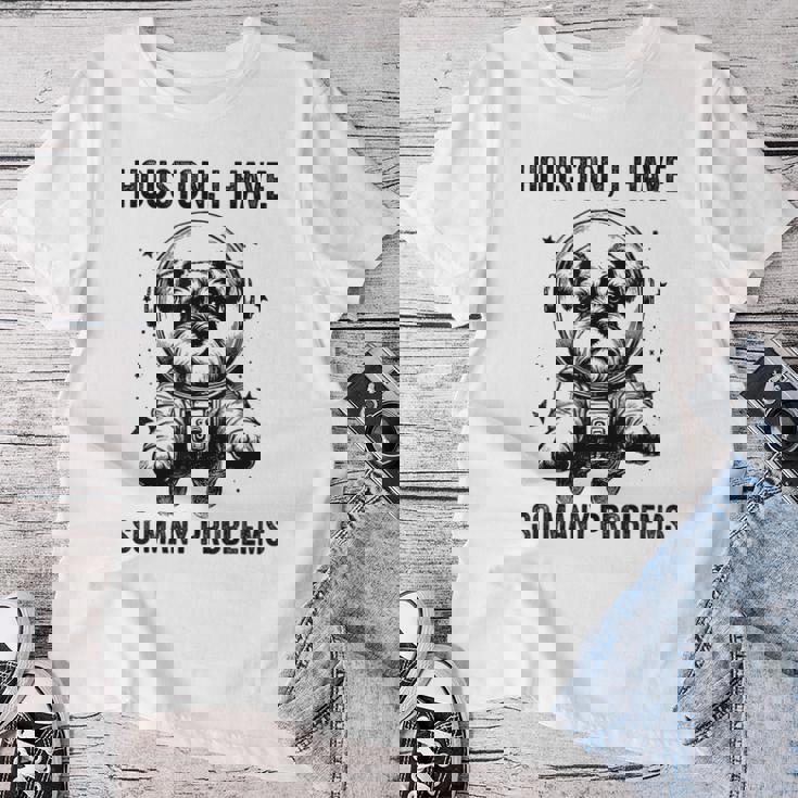 Dog Dad Mompace ヒューストン問題ミニチュアシュナウザー レディースTシャツ 面白い贈り物