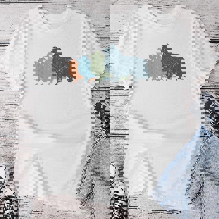 Dog Mom & Dad シルエット ヴィンテージ シェルティ シェットランド シープドッグ レディースTシャツ 面白い贈り物