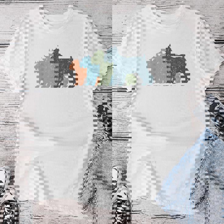 Dog Mom & Dad シルエット ヴィンテージ シュナウザー レディースTシャツ 面白い贈り物