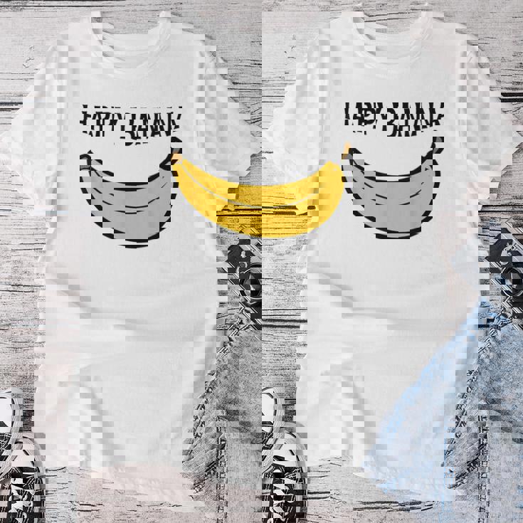 Happy Banana ファニーバナナラブ フルーツバナナ スマイリーフェイス レディースTシャツ 面白い贈り物