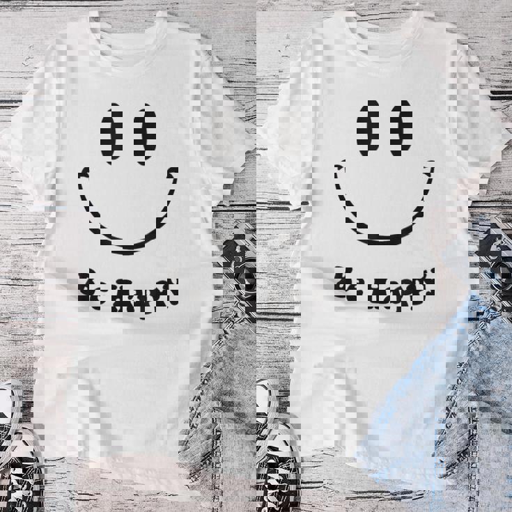 Be Happy Groovy スマイルフェイス かわいい ハッピーピース スマイルフェイス レディースTシャツ 面白い贈り物