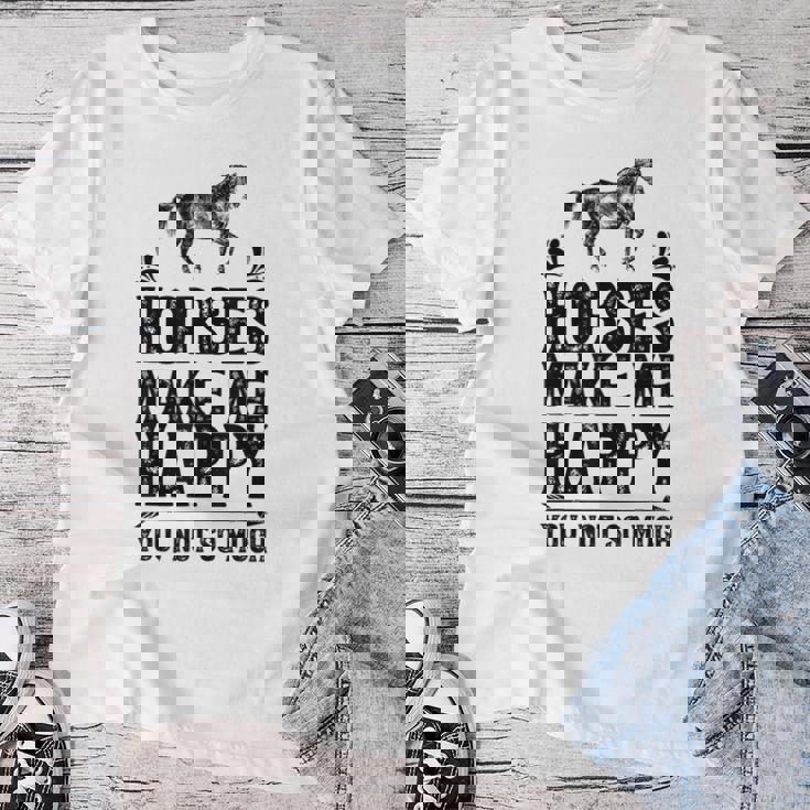 Horses Make Me Happy 楽しい馬愛好家 農家乗馬 レディースTシャツ 面白い贈り物
