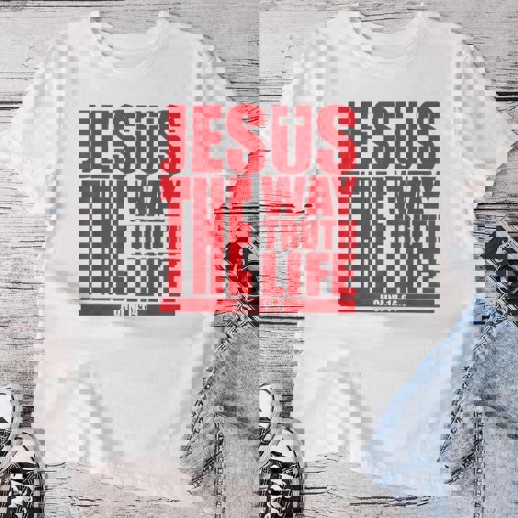 Jesus Is The Way Truth Life クリスチャン 男性 女性 クリスチャン レディースTシャツ 面白い贈り物
