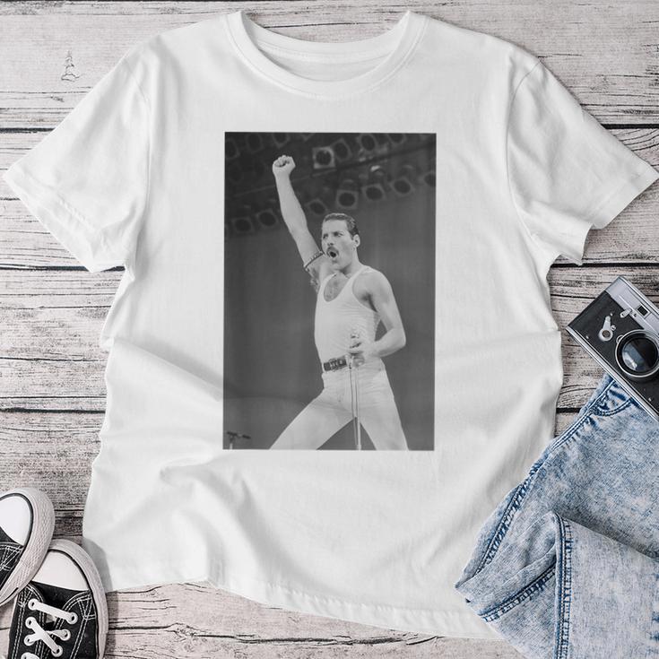 Queen Live Aid フレディ・マーキュリー・ウェンブリー・スタジアム 1985 レディースTシャツ 面白い贈り物