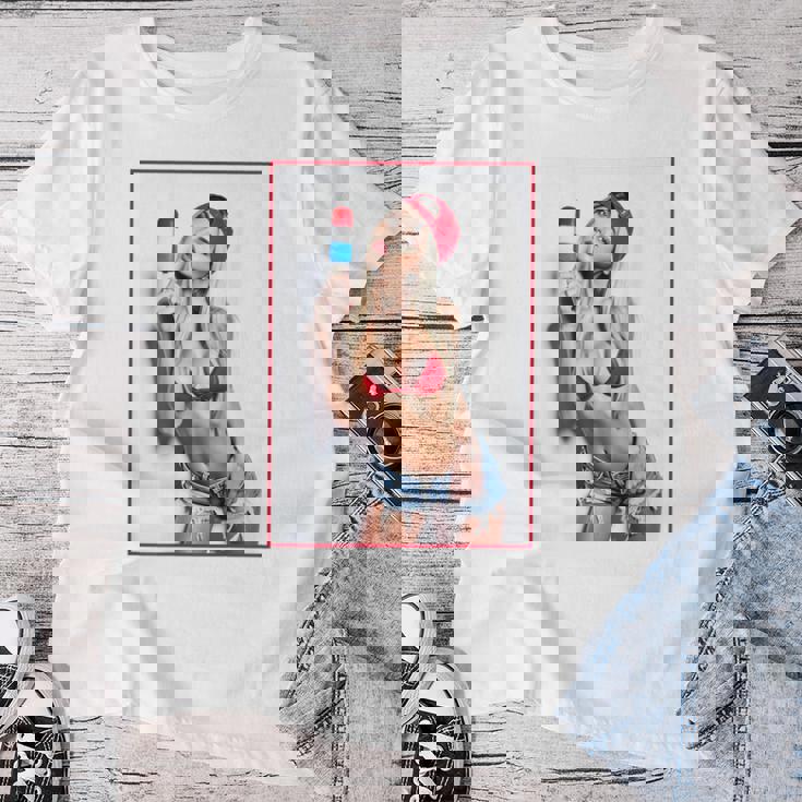 Sexy Girl グラフィックtシャツ セクシーアイスポップピンナップ 3 バックプリント レディースTシャツ 面白い贈り物