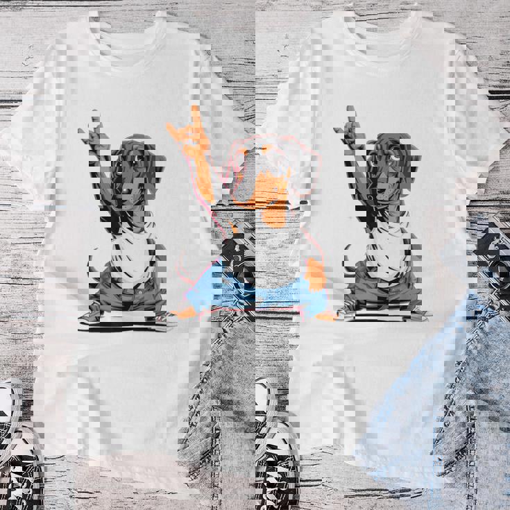 Teckel ロックミュージック 男性 子供 女性 ソーセージ 犬 ダックスフンド レディースTシャツ 面白い贈り物