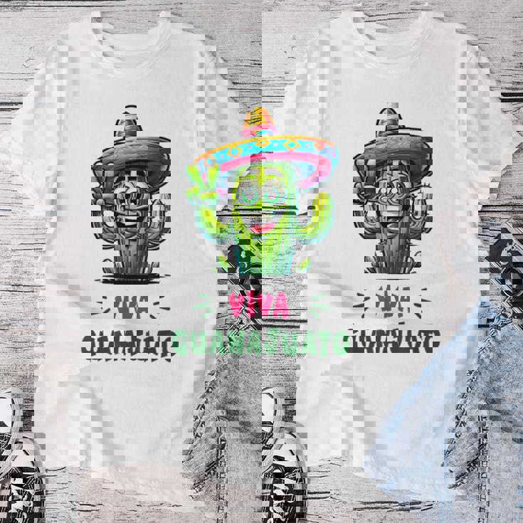 Viva Guanajuato Mexico Cactus ビバ・グアナファト・メキシコ サボテン・ソンブレロ レディースTシャツ 面白い贈り物