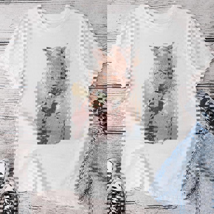 アニメ ワイフ かわいい アニメ 漫画 猫 女の子 甘い レトロ 日本 レディースTシャツ 面白い贈り物