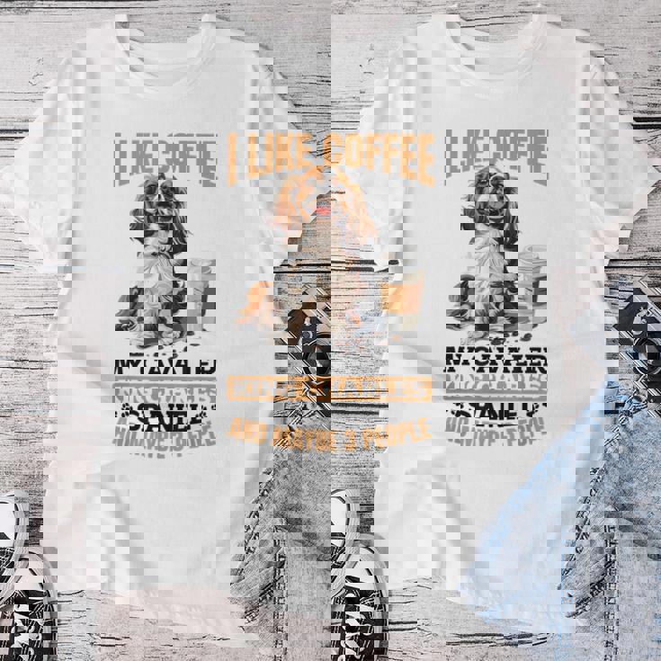 キャバリア・キング・チャールズ・スパニエル犬種 I Like Coffee My レディースTシャツ 面白い贈り物