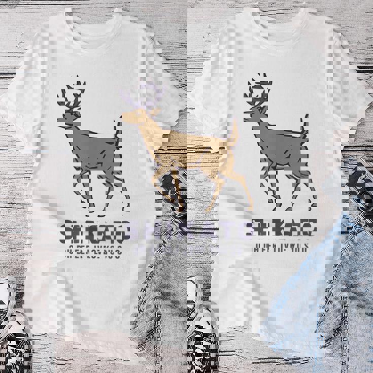 シカトhikato しかと 鹿 イラスト 簡単 鹿好き 鹿の十 鹿十 無視 シカトする 花札 言葉 おもしろ レディースTシャツ 面白い贈り物