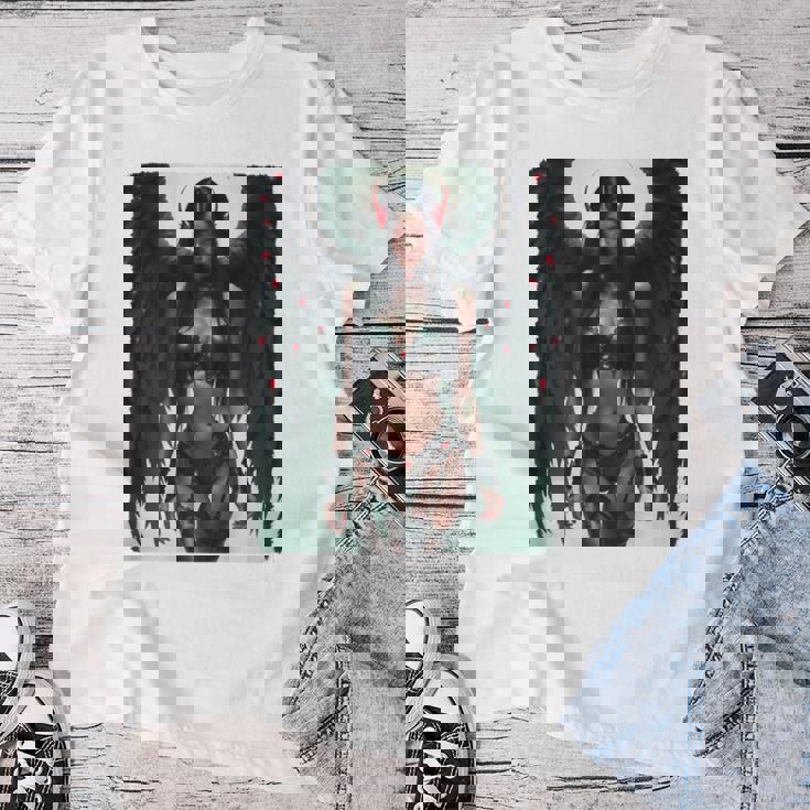 セクシーガールグラフィックtシャツ セクシーな悪魔の女の子のピンナップバックプリント レディースTシャツ 面白い贈り物