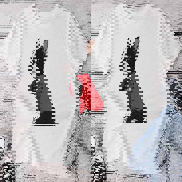 ボストンテリア I Love Mom タトゥーシャツ 面白いボストンテリア レディースTシャツ 面白い贈り物