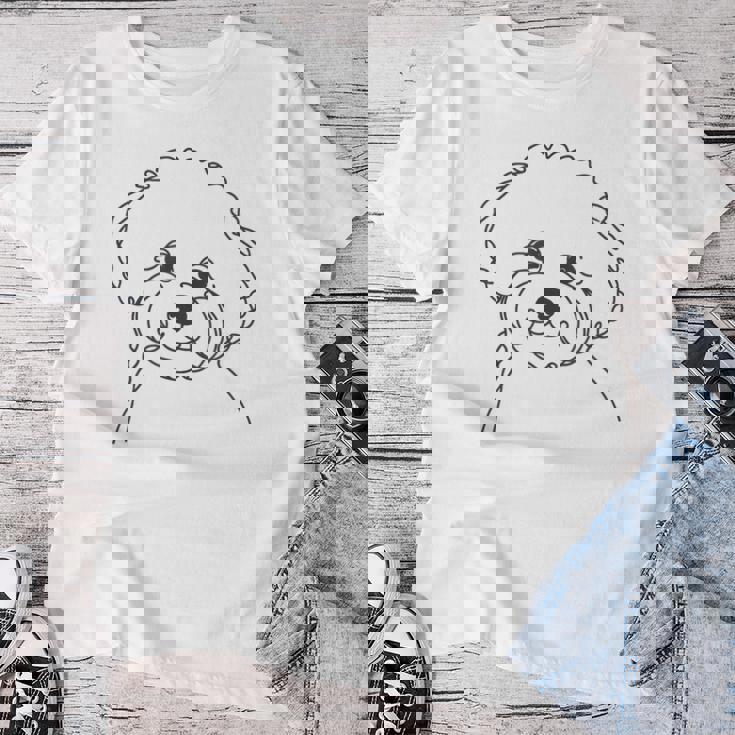 ラインアート Dad Mom Dog ビションフリーゼ レディースTシャツ 面白い贈り物