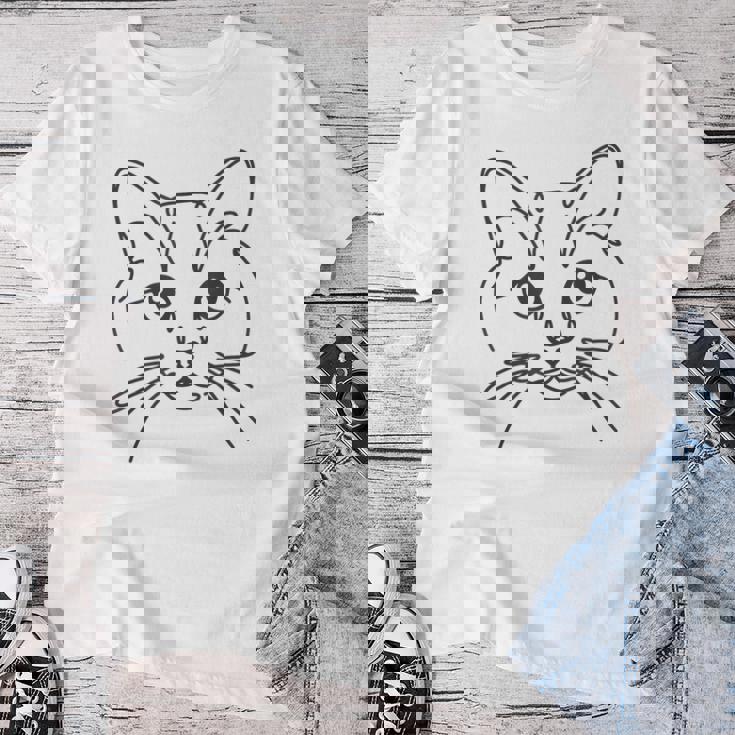 ラインアートお父さんお母さん猫-マンクス猫 レディースTシャツ 面白い贈り物