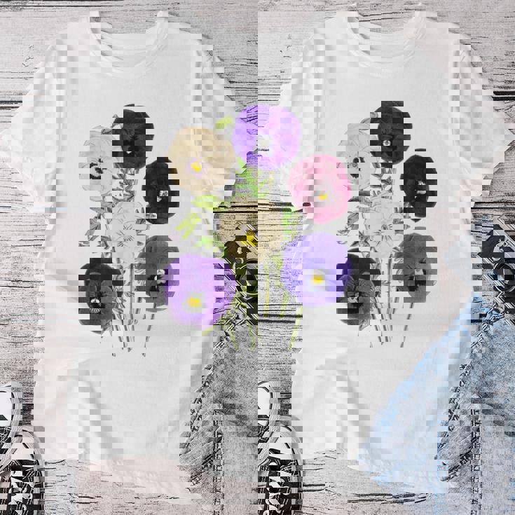 ヴィンテージ パンジー 花 ガーデニング パンジー 恋人 レディースTシャツ 面白い贈り物