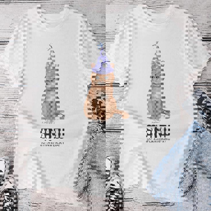 傘寿祝い 猫好き 男性 女性 傘寿 お祝い 80歳 かわいい ねこ おしゃれ 猫 黄色 レディースTシャツ 面白い贈り物