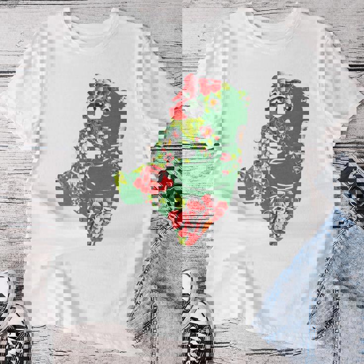 台湾花布柄 くまちゃん 熊 緑 みどり グリーン 客家花布 台湾花布 台湾雑貨 台湾 台湾風 かわいい お洒落 レディースTシャツ 面白い贈り物