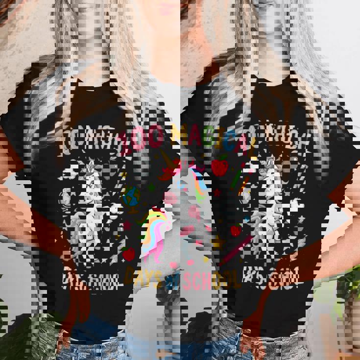 100Th Day Ofchool Unicorn 100 魔法の日々 先生 女の子 レディースTシャツ 彼女への贈り物