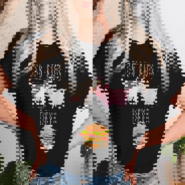 Best Friends Forever Beef Lover Pork Meat Bacon Burger レディースTシャツ 彼女への贈り物