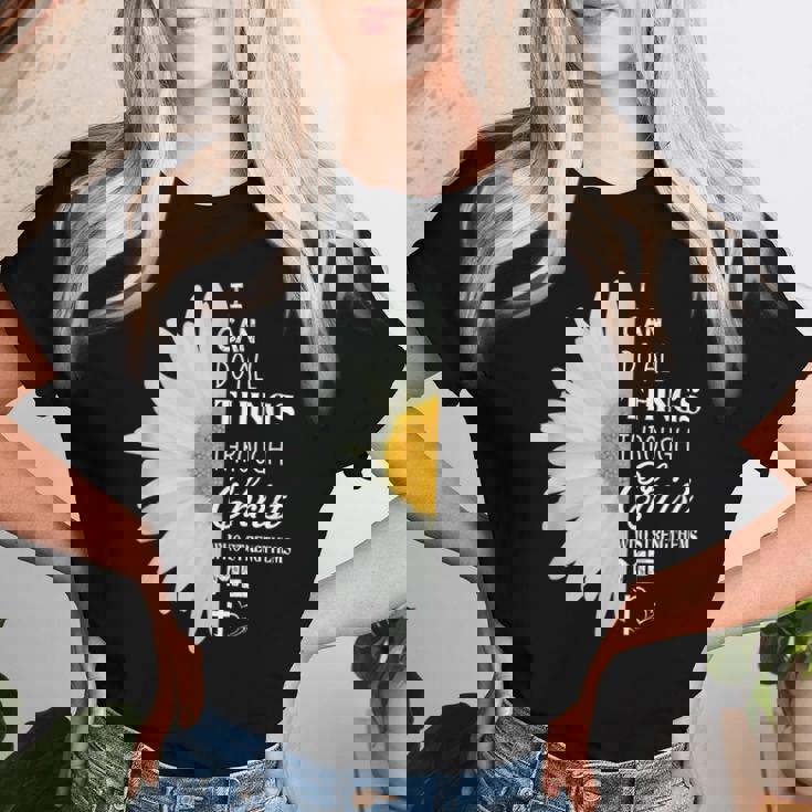 Christian Inspirational Christ Whotrengthens Me レディースTシャツ 彼女への贈り物