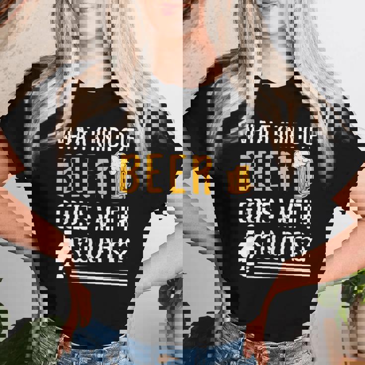 Workout Gym Meme For Beer Loversquats Joke レディースTシャツ 彼女への贈り物