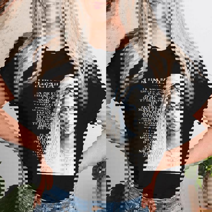 Hail Mary Blessed Mother ロザリオの祈り レディースTシャツ 彼女への贈り物