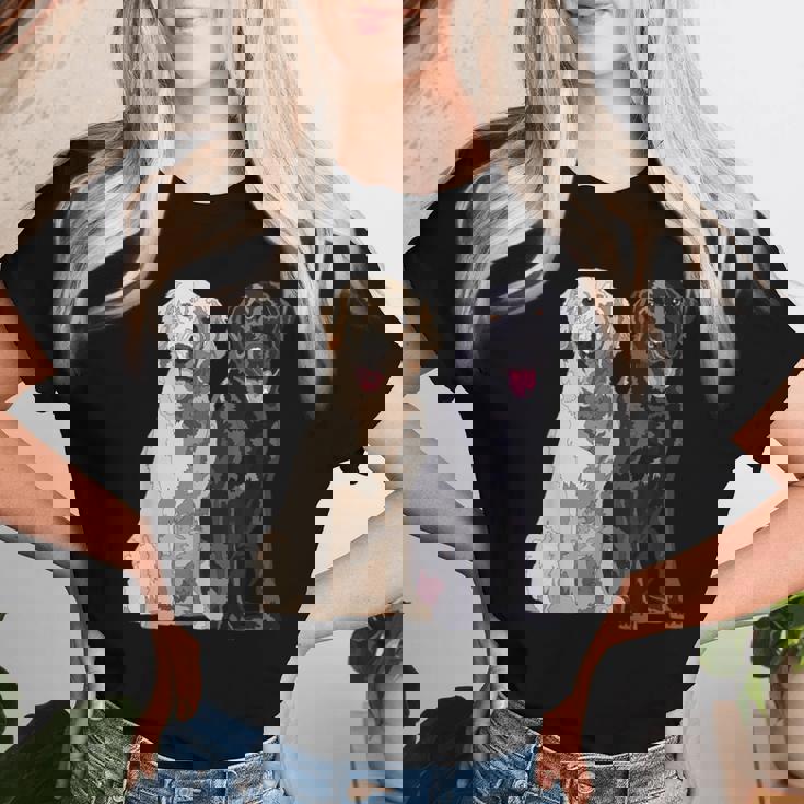 Happy Two Labradors ゴールデンブラック ラボレトリバー Mom Dad レディースTシャツ 彼女への贈り物