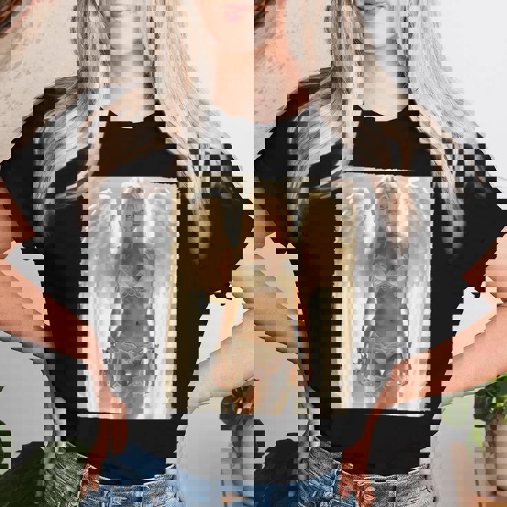 Hot Girl On 男性用 セクシー ブロンド エンジェル ガール ピンナップ レディースTシャツ 彼女への贈り物